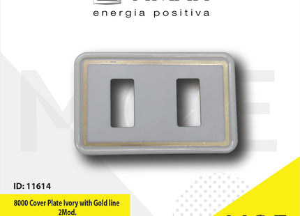 Cover for Vimar 8000 Cover Plate Ivory with Gold line 2module | بلاك بلاستيك عاجي مع شريط ذهبي