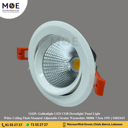 Goldenlight LED COB Downlight/ Panel Light White Ceiling Flush Mounted Adjustable Circular Warmwhite 3000K 7.5cm 15W | MBZ015