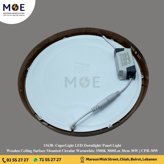 CuperLight LED Downlight/ Panel Light Wooden Ceiling Surface Mounted Circular Warmwhite 3500K 3000Lm 30cm 30W | CPR-30W