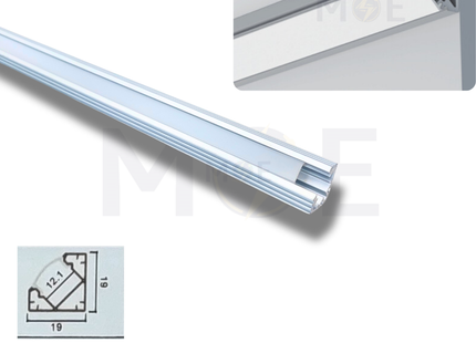 Surface LED Aluminum Profile Corner Silver 19x19mm 1mt | بروفايل ليد المنيوم ظاهر زاوية