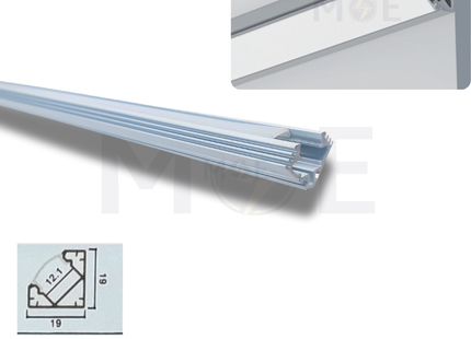 Surface LED Aluminum Profile Corner Silver 19x19mm 1mt | بروفايل ليد المنيوم ظاهر زاوية