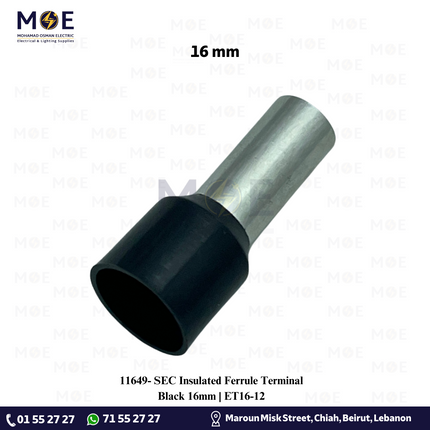 SEC Insulated Ferrule Terminal Black 16mm | ET16-12