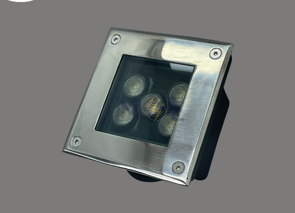 Cuperlight IP65 COB LED Ground SpotLight Chrome Flush Square Spot Daylight 6500K 8cm 5x1W | KG-UGS-5x1W | سبوت ارض ليد مربع مخفي كروم دايلايت