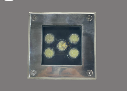 Cuperlight IP65 COB LED Ground SpotLight Chrome Flush Square Spot Daylight 6500K 8cm 5x1W | KG-UGS-5x1W | سبوت ارض ليد مربع مخفي كروم دايلايت
