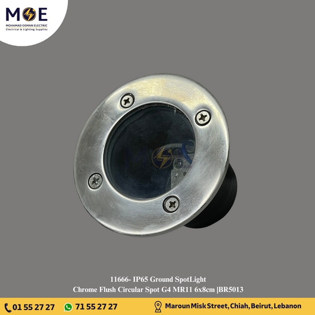 IP65 Ground SpotLight Chrome Flush Circular Spot G4 MR11 6x8cm |BR5013