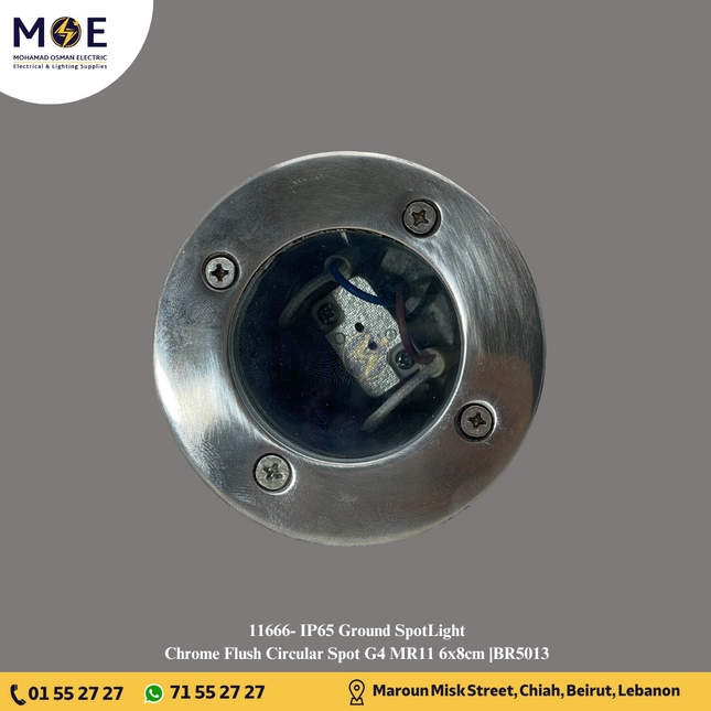 IP65 Ground SpotLight Chrome Flush Circular Spot G4 MR11 6x8cm |BR5013