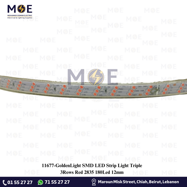 GoldenLight SMD LED Strip Light Triple 3Rows Red 2835 180Led 12mm