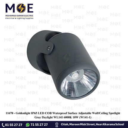 Goldenlight IP65 LED COB Waterproof Surface Adjustable Wall/Ceiling Spotlight Gray Daylight WL141 6000K 10W | W141-1