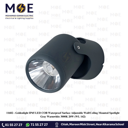 Goldenlight IP65 LED COB Waterproof Surface Adjustable Wall/Ceiling Mounted Spotlight Gray Warmwhite 3000K 20W | WL 142