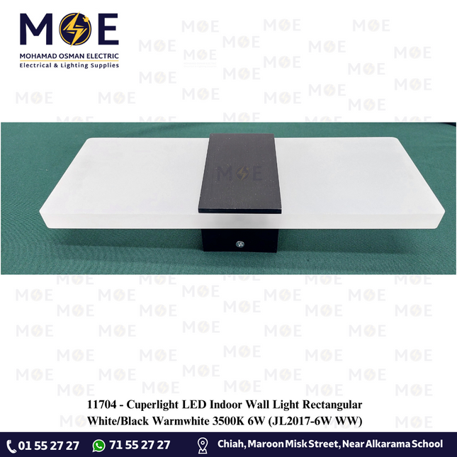 Cuperlight LED Indoor Wall Light Rectangular White/Black Warmwhite 3500K 6W | JL2017-6W WW