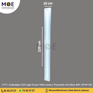 Goldenlight LED Panel Light Fixture White Surface Warmwhite 10x120cm 40W | PF10*120 | شاسي ليد ظاهر ابيض ورم وايت