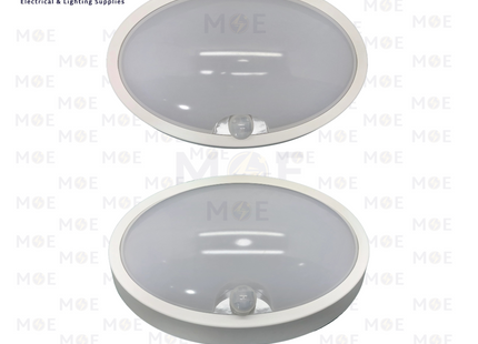 Fomsi LED IP65 Oval Bulkhead Lamp Wall Surface Light With Motion Sensor White Daylight 6500K 12W 960Lm | هيبلو حائط ليد مطري مع حساس حركة ابيض دايلايت