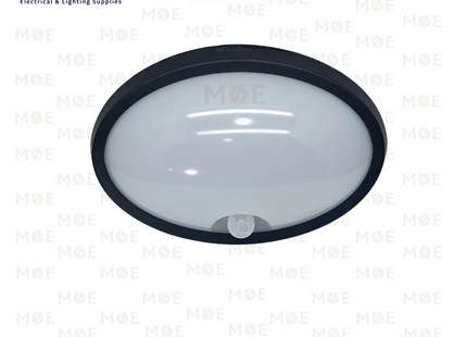 Fomsi LED IP65 Oval Bulkhead Lamp Wall Surface Light With Motion Sensor Black Daylight 6500K 12W 960Lm | هيبلو حائط ليد مطري مع حساس حركة اسود دايلايت