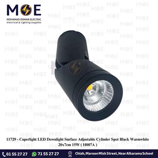 Cuperlight LED Downlight Surface Adjustable Cylinder Spot Black Warmwhite 20x7cm 15W |  H007A