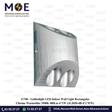 Goldenlight LED Indoor Wall Light Rectangular Chrome Warmwhite 3500K 400Lm 4*1W | JL2020-4B 4*1 WW