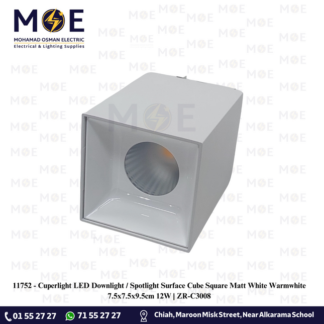 Cuperlight LED Downlight / Spotlight Ceiling Surface Mounted Cube Square Matt White Warmwhite 7.5x7.5x9.5cm 12W | ZR-C3008