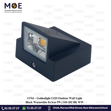 Goldenlight LED Outdoor Wall Light Black Warmwhite 8x3cm 5W | SH-202 BK WW