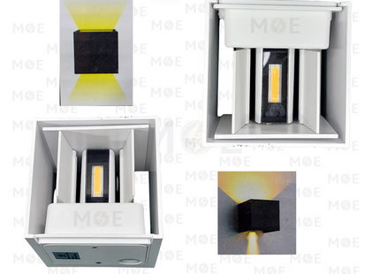 Goldenlight LED Outdoor UP & Down Wall Light Adjustable White Warmwhite 10x10cm 2x5W | BM3346S | ابليك حائط ليد ضوين متحرك طلوع نزول ابيض ورم وايت