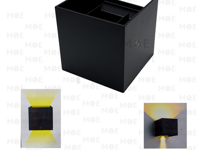 Goldenlight LED Outdoor UP & Down Wall Light Adjustable Black Warmwhite 10x10cm 2x3W | MB3346S | ابليك حائط ليد ضوين متحرك طلوع نزول اسود ورم وايت