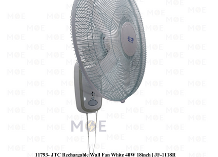 JTC Rechargeable Wall Fan with Remote Control & 4 Pieces LED & Timer White 40W 18inch | JF-1118R | مروحة حائط تشريج مع ضوء ليد خمس فراشات ابيض