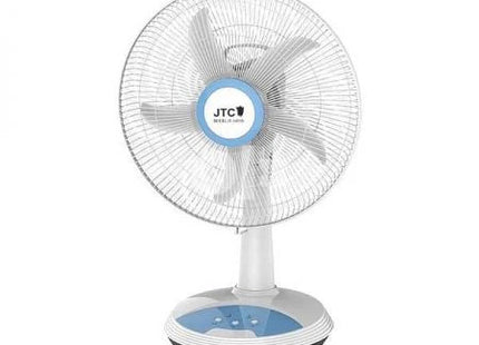 11794- JTC Rechargable Table fan with 4 Pieces LED & Timer & USB Port White 14inch _ JF-5401B
