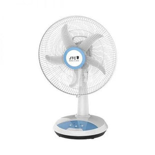 11794- JTC Rechargable Table fan with 4 Pieces LED & Timer & USB Port White 14inch _ JF-5401B