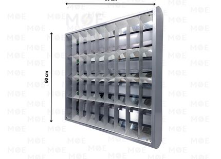 TEC MAR Surface Grid Tube Light Fixture With Electronic Ballast Silver 4xT8 4x18W 60x60cm | 4x18W-SV | شاسي شفر فارغة ظاهرة ترانس الكترون فضي