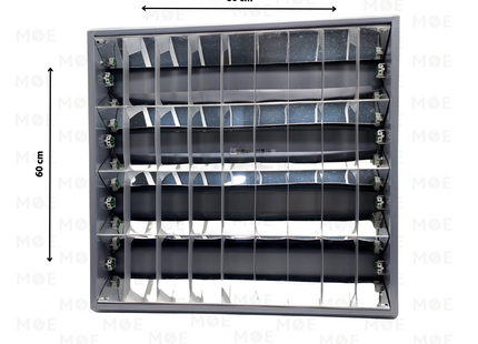 TEC MAR Surface Grid Tube Light Fixture With Electronic Ballast Silver 4xT8 4x18W 60x60cm | 4x18W-SV | شاسي شفر فارغة ظاهرة ترانس الكترون فضي
