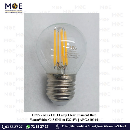 AEG LED Lamp Clear Filament Bulb WarmWhite G45 500Lm E27 4W | AEGA10044