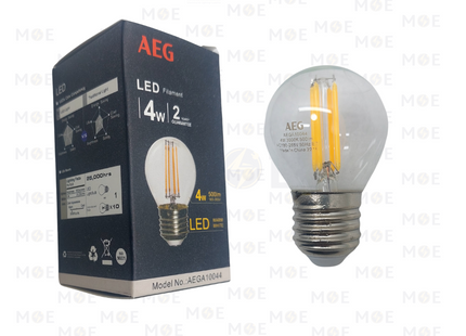 AEG LED Lamp Clear Filament Bulb WarmWhite G45 500Lm E27 4W | AEGA10044 | لمبة ليد برم فيلامنت بول شفاف ورم وايت