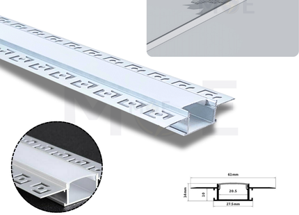 Cuperlight Recessed Trimless LED Aluminum Profile Silver 61x14mm 1mt | 6114 | بروفايل ليد المنيوم مخفي