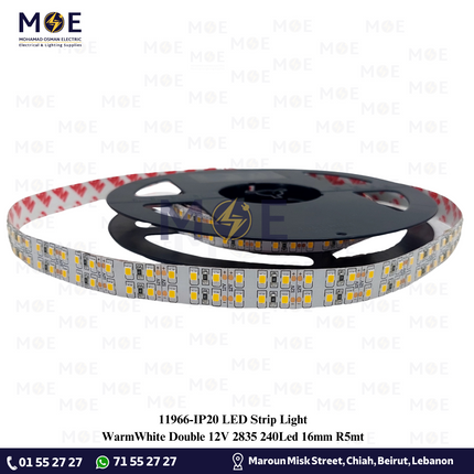 IP20 LED Strip Light Double WarmWhite 12V 2835 240Led 16mm R5mt