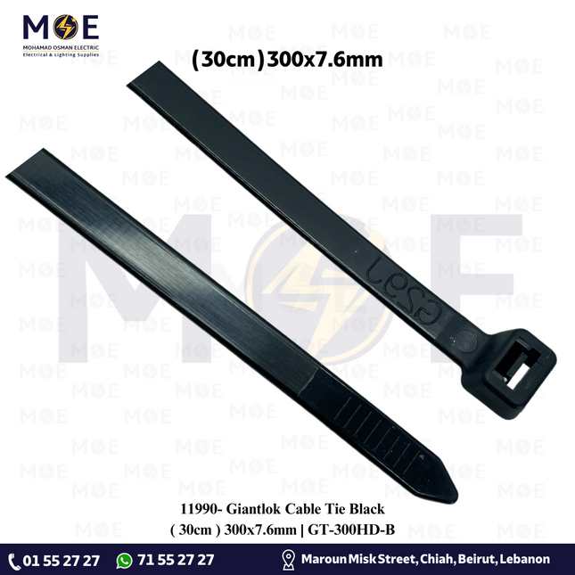 Giantlok Cable Tie Black ( 30cm ) 300x7.6mm | GT-300HD-B