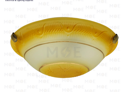 Murano Ceiling Light / Downlight Glass Round Amber 2xE27 30cm | غلوب سقف/ بلافونيه زجاج مورانو مدور عسلي ملاقط حديد