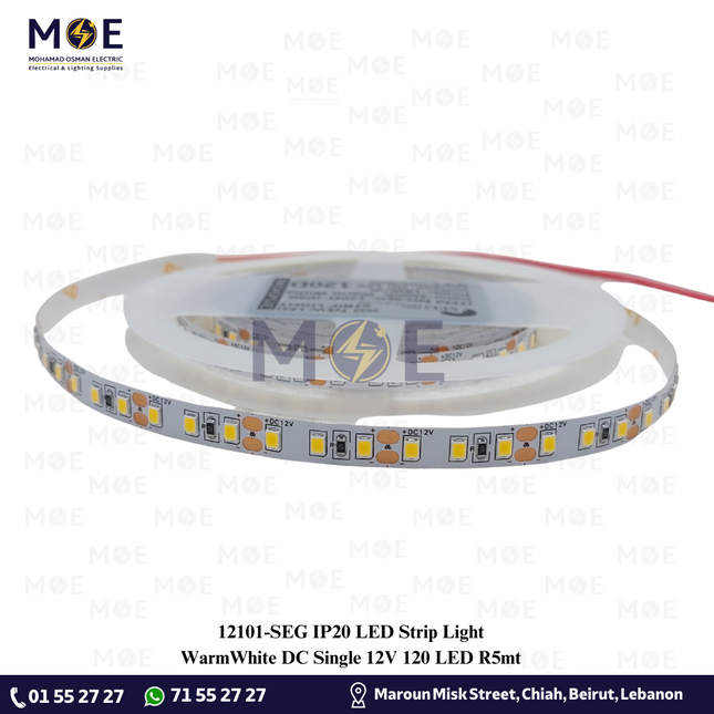 SEG IP20 LED Strip Light Single WarmWhite DC 12V 120Led R5mt