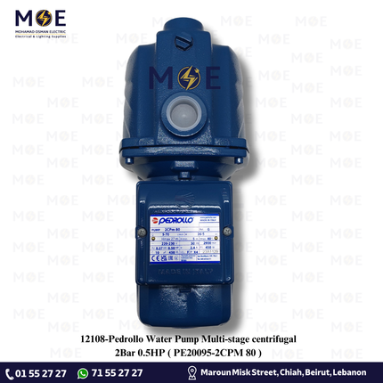 Pedrollo Water Pump Multi-stage centrifugal 2Bar 0.5HP | PE20095-2CPM 80 | موتور مياه بلاستيك صامت