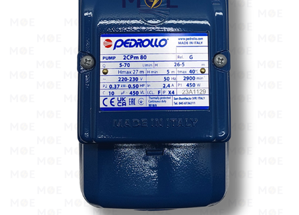 Pedrollo Water Pump Multi-stage centrifugal 2Bar 0.5HP | PE20095-2CPM 80 | موتور مياه بلاستيك صامت