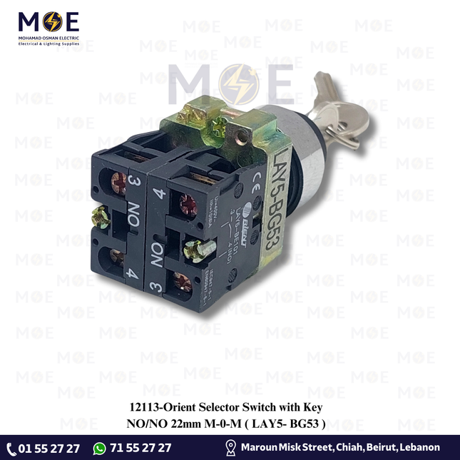 Orient Selector Switch with Key NO/NO 22mm M-0-M | LAY5-BG53 | مفتاح مع مارش مع مفتاح