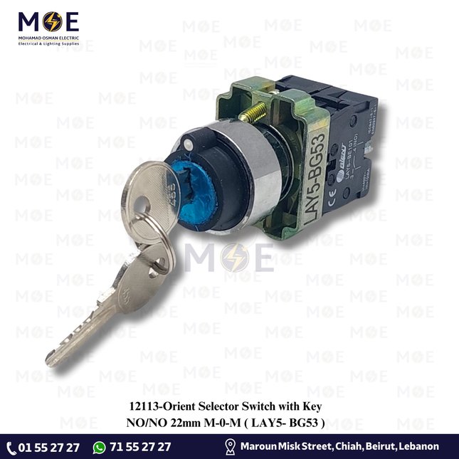 Orient Selector Switch with Key NO/NO 22mm M-0-M | LAY5-BG53 | مفتاح مع مارش مع مفتاح