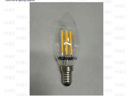Megaman C35 LED Lamp Clear Filament Candle WarmWhite 2700K E14 4W 360Lm | C35 | لمبة ليد برم سن رفيع فيلامنت شمعة شفاف ورم وايت