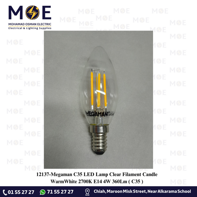 Megaman C35 LED Lamp Clear Filament Candle WarmWhite 2700K E14 4W 360Lm | C35