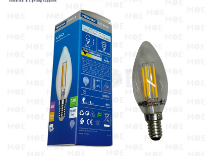 Megaman C35 LED Lamp Clear Filament Candle WarmWhite 2700K E14 4W 360Lm | C35 | لمبة ليد برم سن رفيع فيلامنت شمعة شفاف ورم وايت