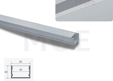 Surface LED Aluminum Profile Silver 20x30mm 2mt | JH3020 | بروفايل ليد المنيوم ظاهر