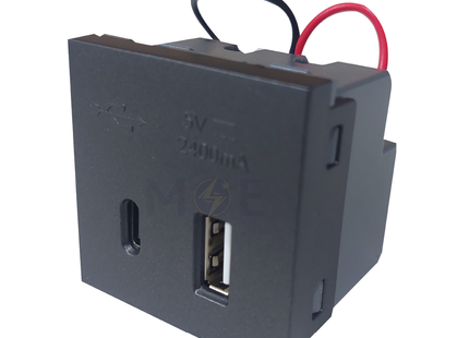 Orva USB Type A & C Power Supply Unit Charge Black 5V 2400mA 2module | MS30221-290 | بريز تشريج اسود