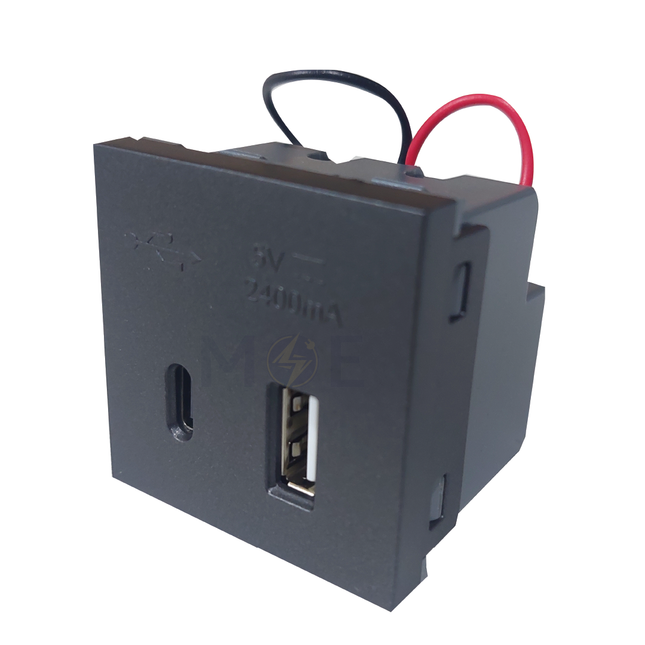 Orva USB Type A & C Power Supply Unit Charge Black 5V 2400mA 2module | MS30221-290 | بريز تشريج اسود