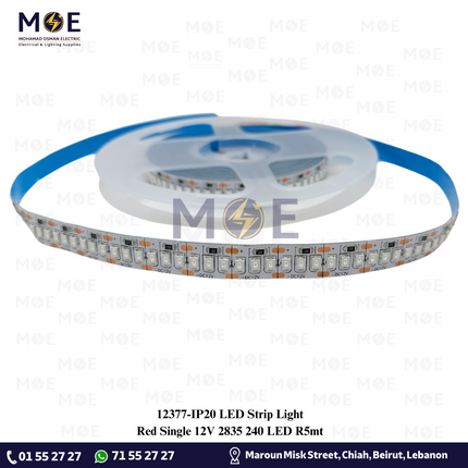 IP20 LED Strip Light Single Red 12V 2835 240Led R5mt