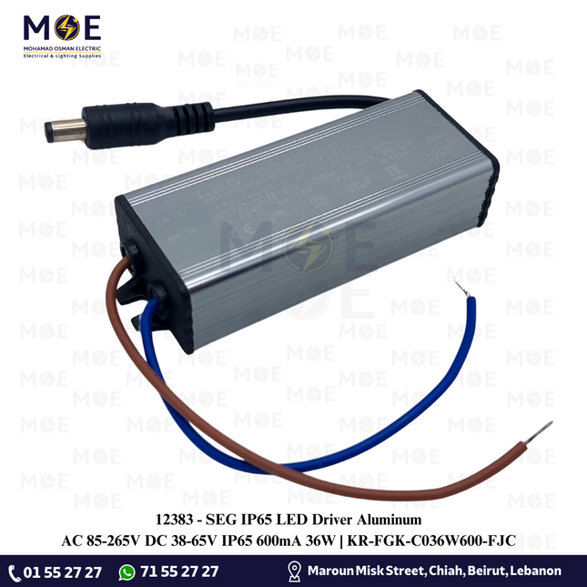 SEG IP65 LED Driver Aluminum AC 85-265V DC 38-65V IP65 600mA 36W | KR-FGK-C036W600-FJC