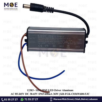 SEG IP65 LED Driver Aluminum AC 85-265V DC 38-65V IP65 600mA 36W | KR-FGK-C036W600-FJC