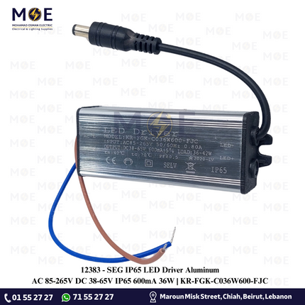 SEG IP65 LED Driver Aluminum AC 85-265V DC 38-65V IP65 600mA 36W | KR-FGK-C036W600-FJC