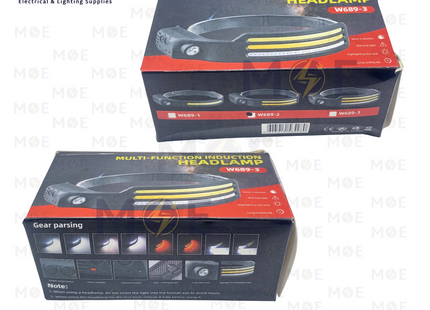 Multi Function USB Rechargeable LED Induction Headlamp XPE+COB 6 Modes | W689-2 | انتريك راس ليد تشريج مع سنسور